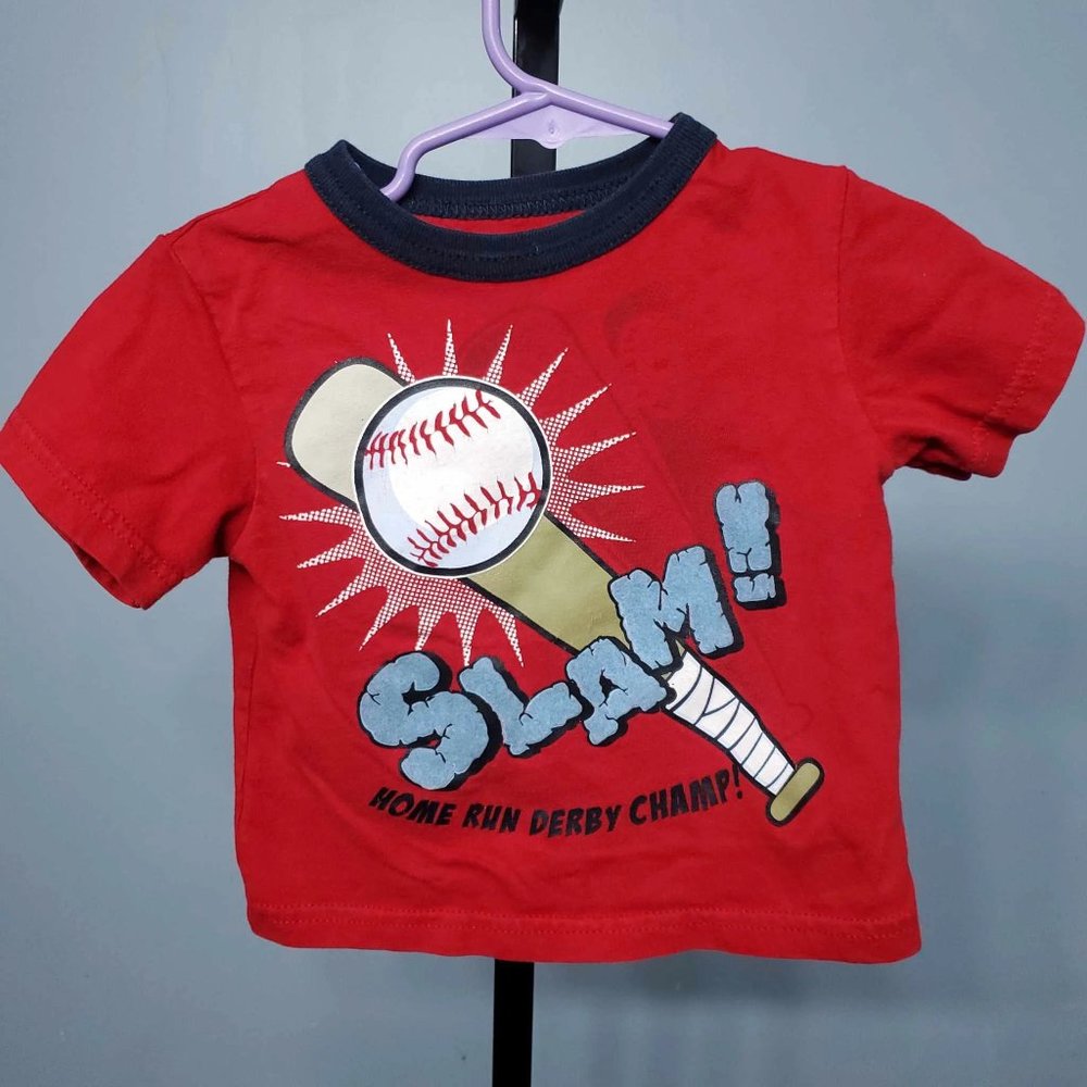 4/$10 Boys Red Baseball Theme Graphic Print Short Sleeve T-Shirt |Size: 12M